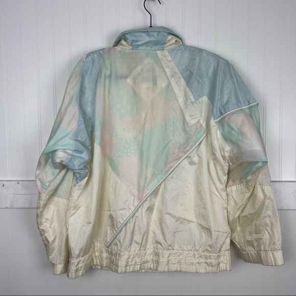 VINTAGE Pastel Quilt Print Zip Front Windbreaker Jacket - Picture 5 of 6